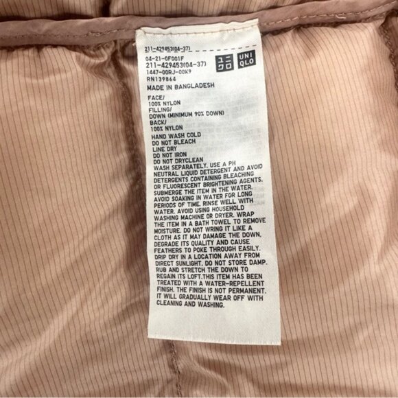 Uniqlo Women's Blush Pink Ultra Light Down Puffer Jacket Packable Size Large - Picture 8 of 8